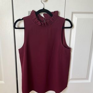 Sleeveless J Crew blouse with ruffle neck, size medium
